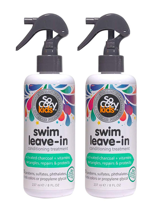 SoCozy Swim 2-in-1 Leave In Conditioner Spray & Treatment for Kids Hair (8 Fl Oz, Pack Of 2) Protects & Repairs Pool, Sun & Salt Damaged Hair, Activated Charcoal, Vitamin B5 & Sunflower Seed Extract