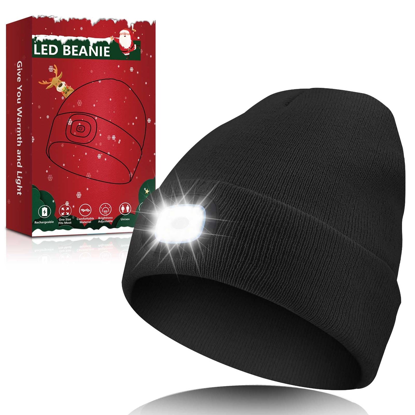 Unisex LED Beanie Hat with Light, Christmas Stocking Stuffers Gifts for Men Adults, White Elephant Gifts for Adults Men