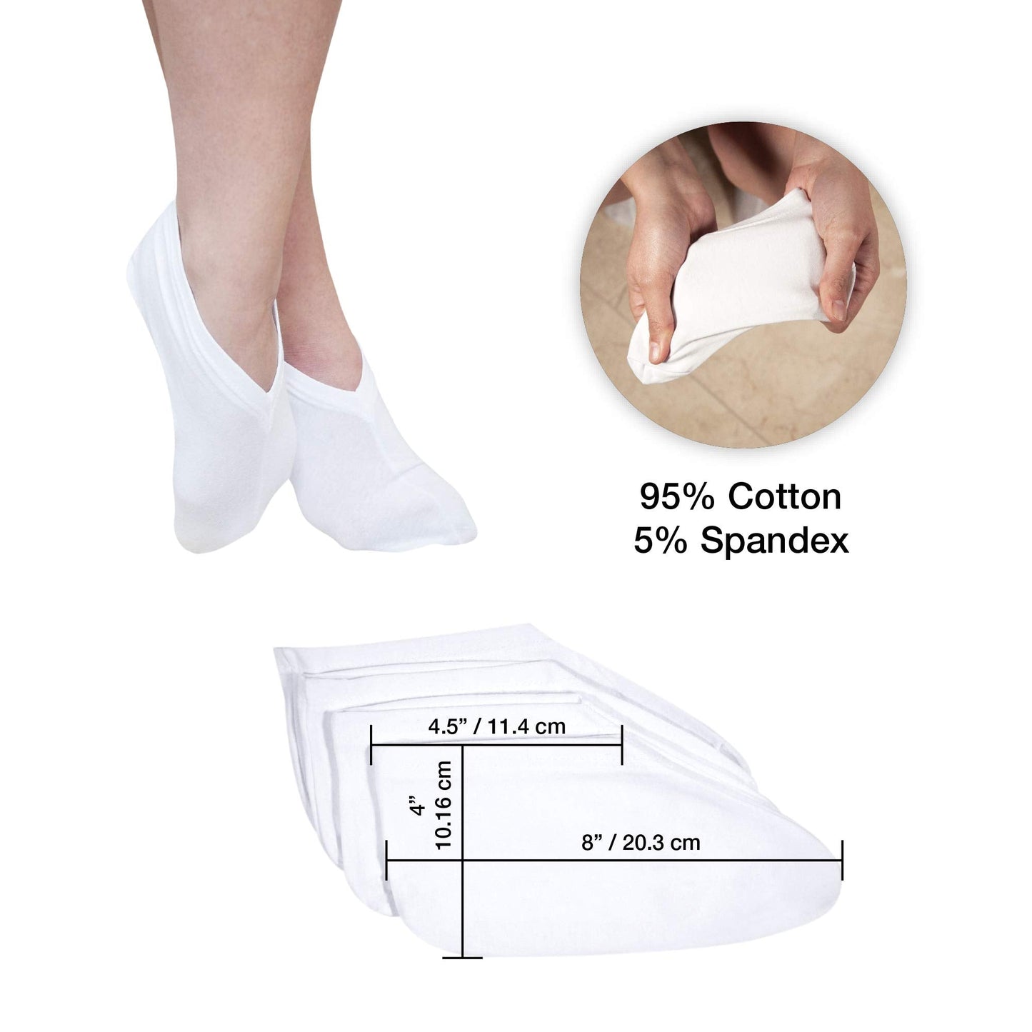 Eurow Moisturizing Cotton and Spandex Therapy Socks For Softening Dry Feet, Deep Hydration, and Spa-Like Skin Care Treatment, Perfect for Cracked Heels and Rough Skin, 2-Pair Set, White