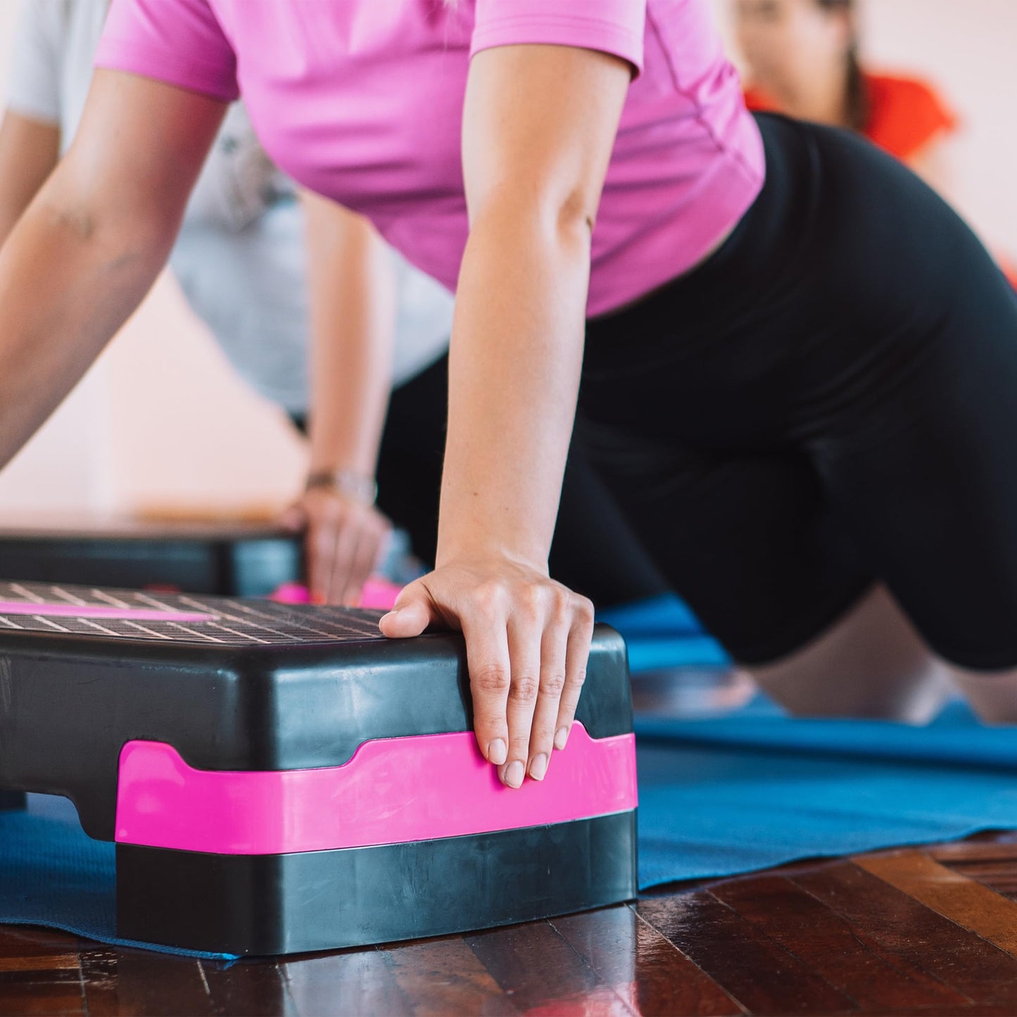 HolaHatha Compact Portable Aerobic Step Platform Workout Exercise Equipment, Fitness Cardio Stepper with Adjustable Height for Home Gym & Travel, Pink