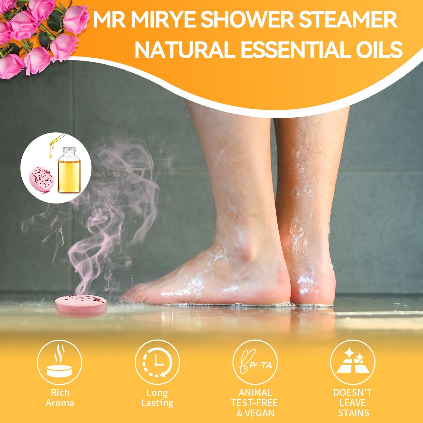 MR MIRYE Shower Steamers Aromatherapy, 6 Pack Shower Steamers Birthday Gifts for Women, Lavender, Mint, Citrus, Mango, Camellia, Rosemary, Aromatherapy Shower Steamer & Shower Bombs