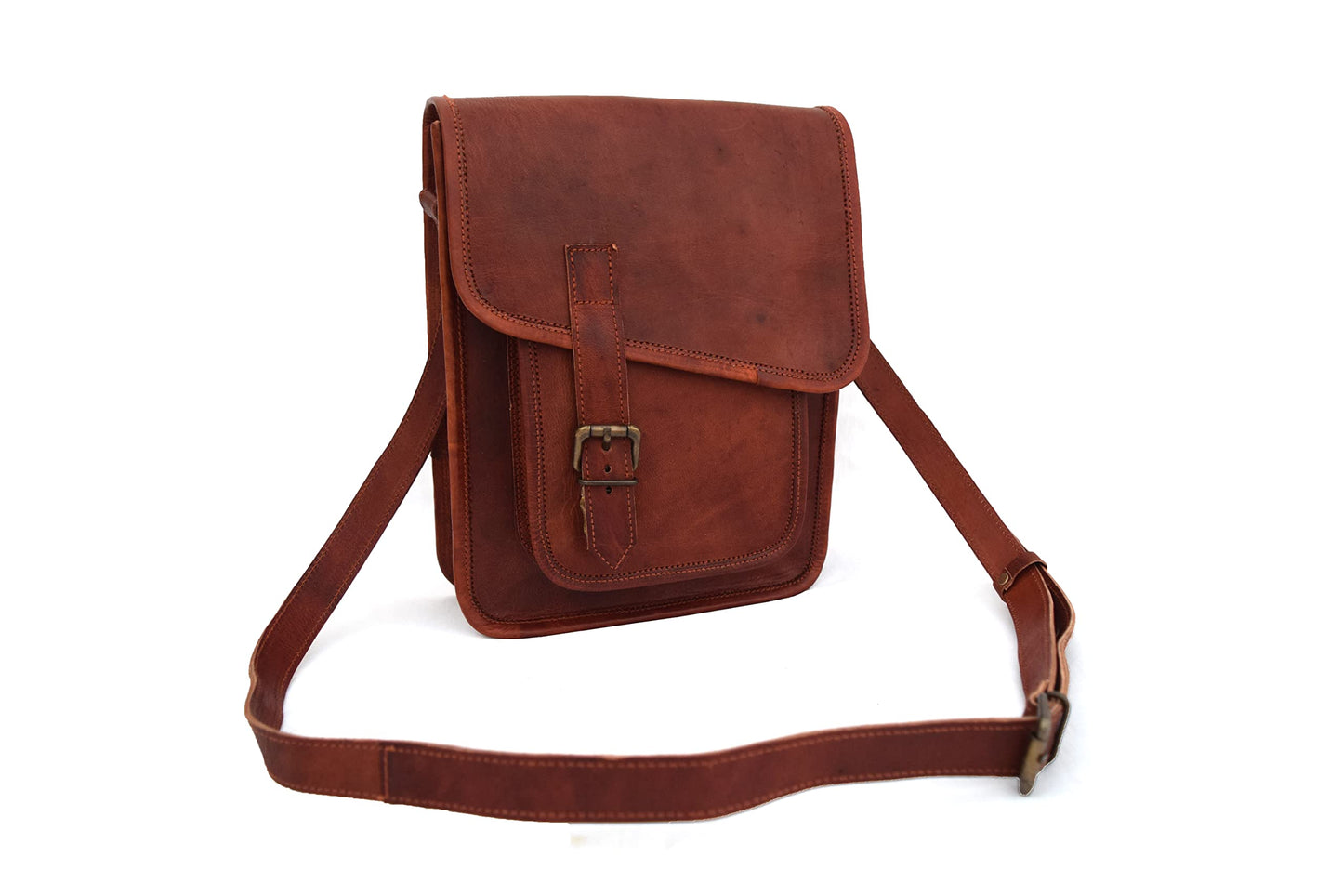 11 inches Genuine Leather Messenger Crossbody Bag Men Women Unisex Teens Satchel Handbag Sling Bags Fits iPad/Tab Mini