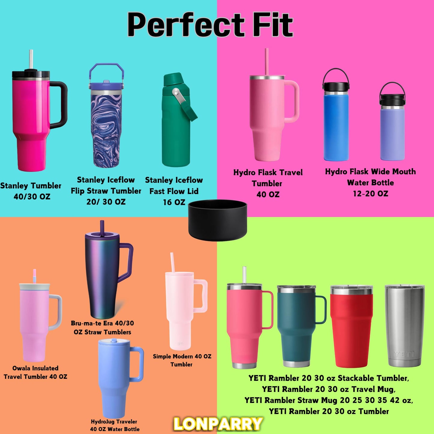 LONPARRY 2-Pack Stanley Cup Silicone Boot for Stanley Tumbler IceFlow 40oz Rubber Bottom Sleeve Protector for Stanley Owala Hydro Flask Tumbler 40oz Car Travel Cup Bottle Bottom (Fog+Clear Purple)