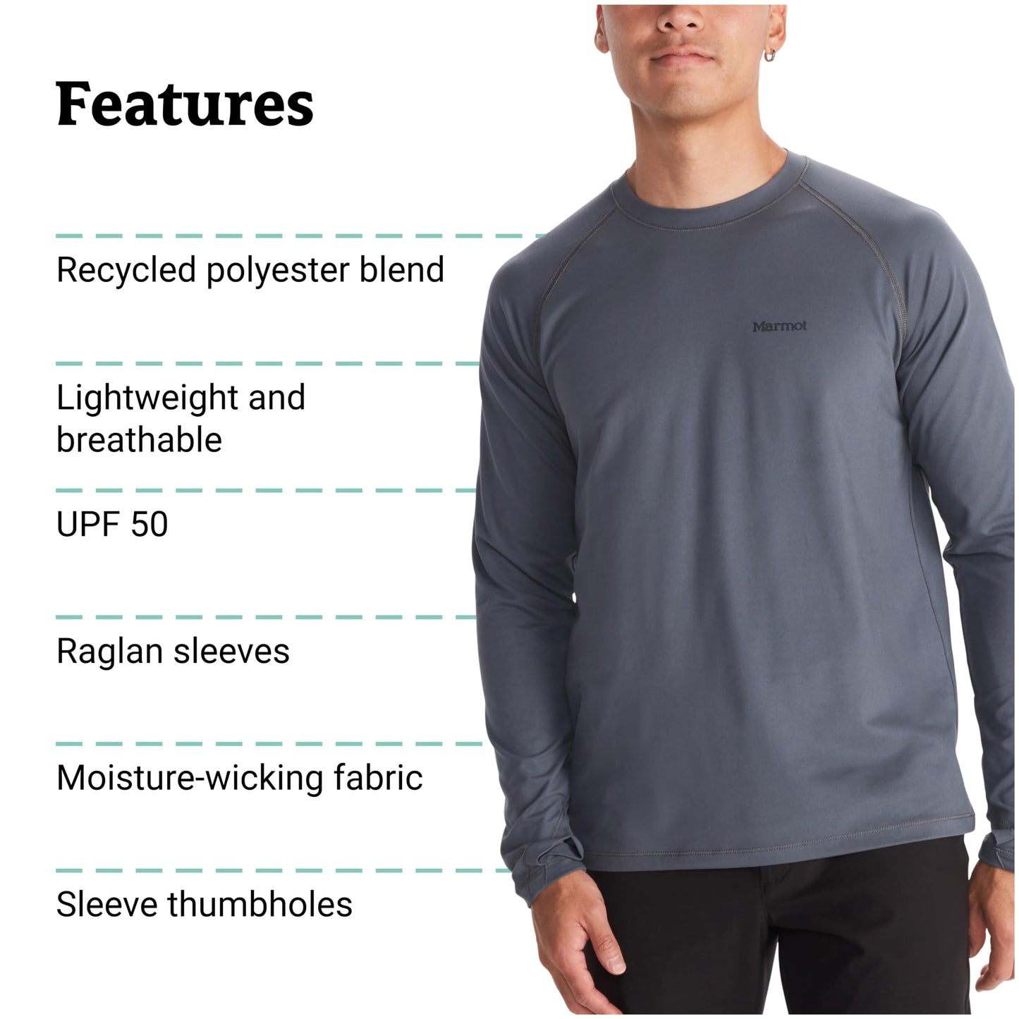 MARMOT Men's Windridge Moisture-Wicking, Eco-Friendly, Breathable, UPF Long Sleeve Shirt, Steel Onyx, Medium