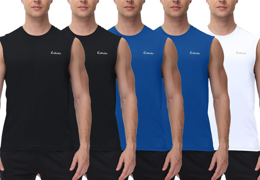 Cakulo Mens Sleeveless Muscle Workout Shirts Quick Dry Gym Athletic Running Tank Tops Pack Swim T Shirt Black/Blue/White M