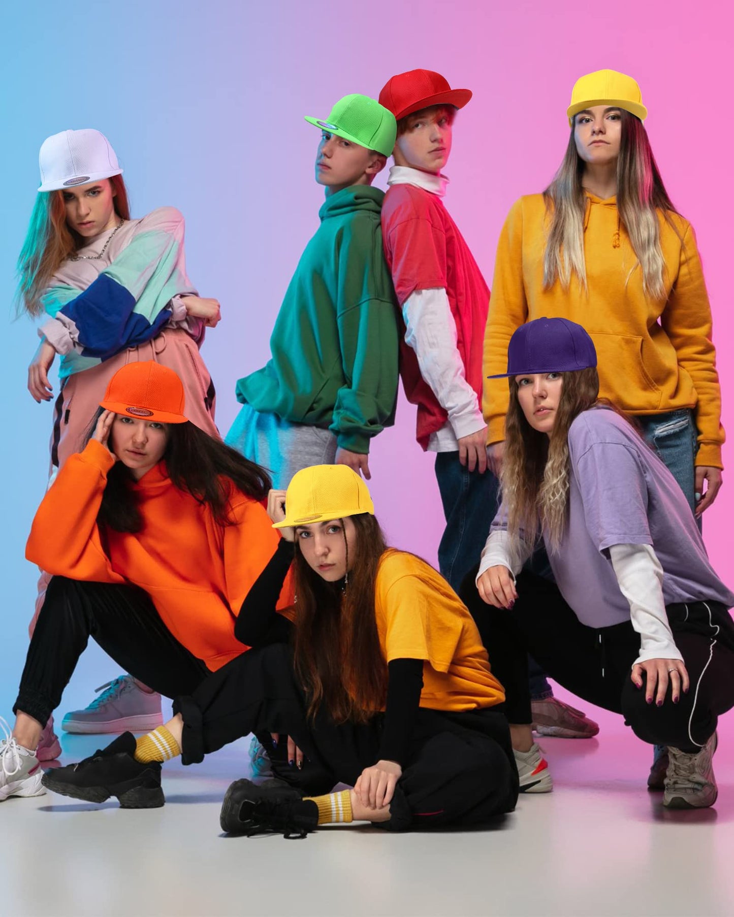 JaGely 15 Pack Snapback Hats for Men Hip Hop Style Hats Solid Baseball Hats Adjustable Snapback Cap Flat Brim Baseball Caps(Fresh Colors)