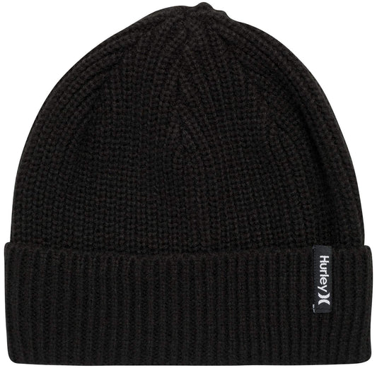 Hurley Men's Cuffed Beanie - Classic Midweight Loose Knitted Winter Hat for Men, Black