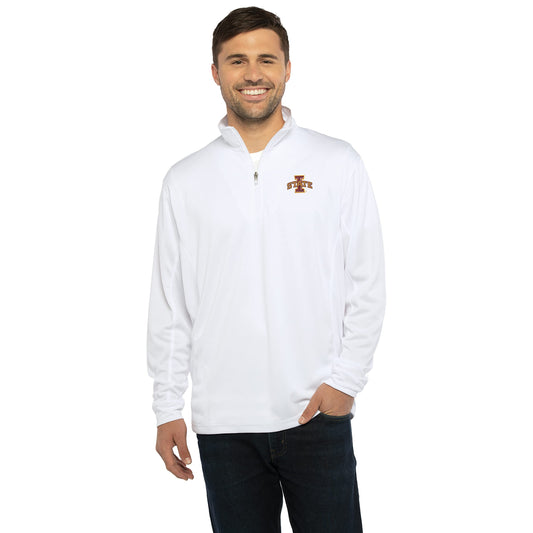 Vantage Apparel Men's Collegiate Micro Mesh Performance Team Color 1/4 Zip Pullover, Iowa State Cyclones, White, X-Large