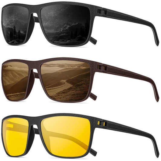 QALLY Night Vision Glasses Men, Polarized Sunglasses Men with UV protection Lightweight Sun Glasses for Driving Fishing Golf