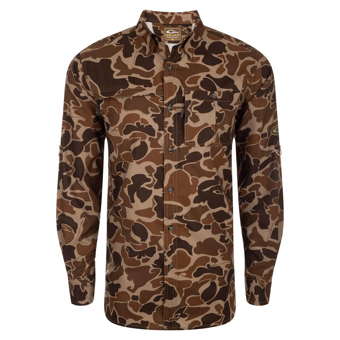 Drake Waterfowl Men's 8-Shot Flyweight Long-Sleeved Shirt | Moisture-Wicking Quick-Drying Lightweight Camo Hunting Shirt, Old School, Size: L