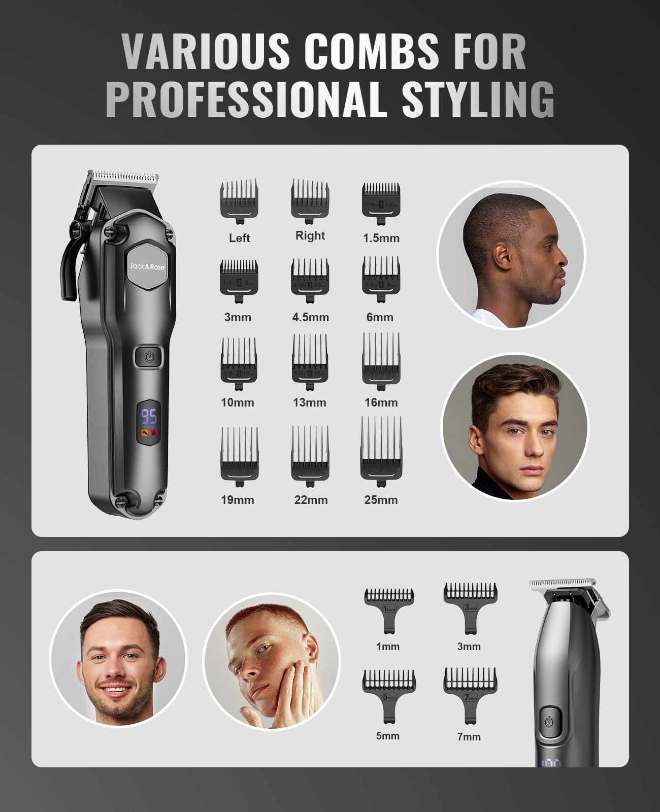 Jack & Rose Clippers and Trimmers Set, Cordless Hair Clippers for Men, Barber Clippers Set