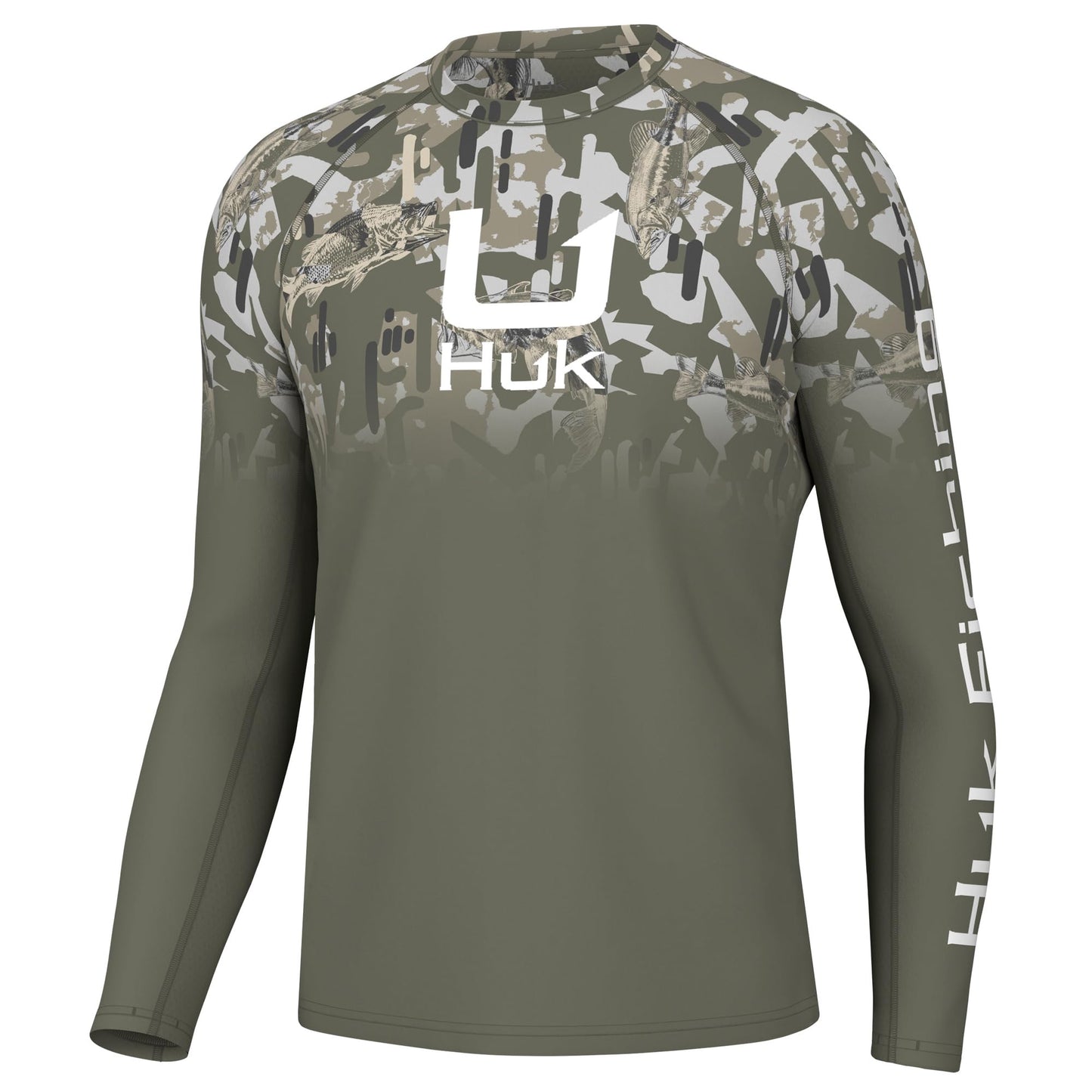 HUK Men's Standard KC Scott Patterned Pursuit, Performance Fishing Shirt, Apex Vert Fade-Moss