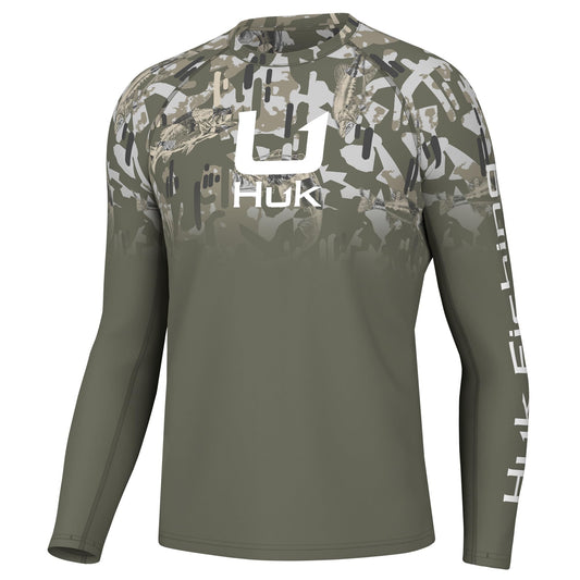 HUK Men's Standard KC Scott Patterned Pursuit, Performance Fishing Shirt, Apex Vert Fade-Moss