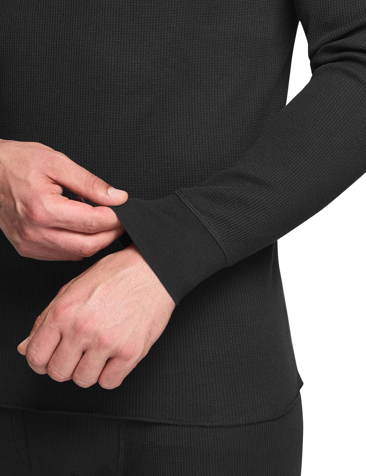 CQR Men's Long Sleeve Thermal Underwear Tops, Midweight Waffle Crewneck Shirt, Winter Cold Weather Thermal Shirts, 1 Piece of Top Black, Large