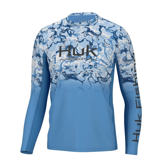 HUK Men's Standard Icon X Crew, Long-Sleeve Performance Fishing Shirt, Inside Reef Fade-Azure Blue, Small