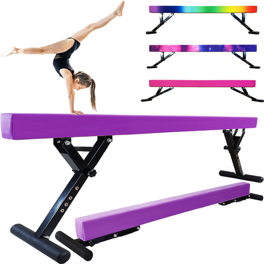 Seliyoo Adjustable Balance Beam Gymnastics Beam high and Low Floor Beam for Kids Home Training,Competition Gymnastic Equipment for All Skills with Weight Limit 500 LBS (Hot Purple, 7"-29")