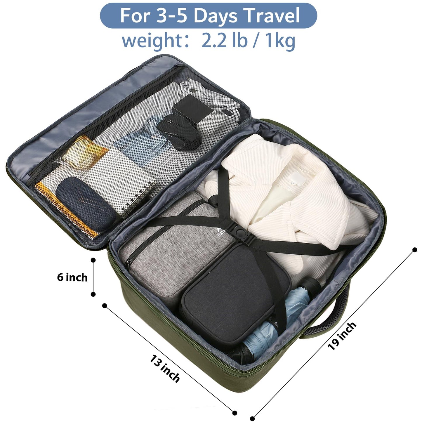 MATEIN Expandable Air Travel Backpack, Light Weight Carry on Backpack with Trolley Sleeve, Water Resistant Daypack Hiking Backpack, Gifts for Men who Like to Travel, Dark Green