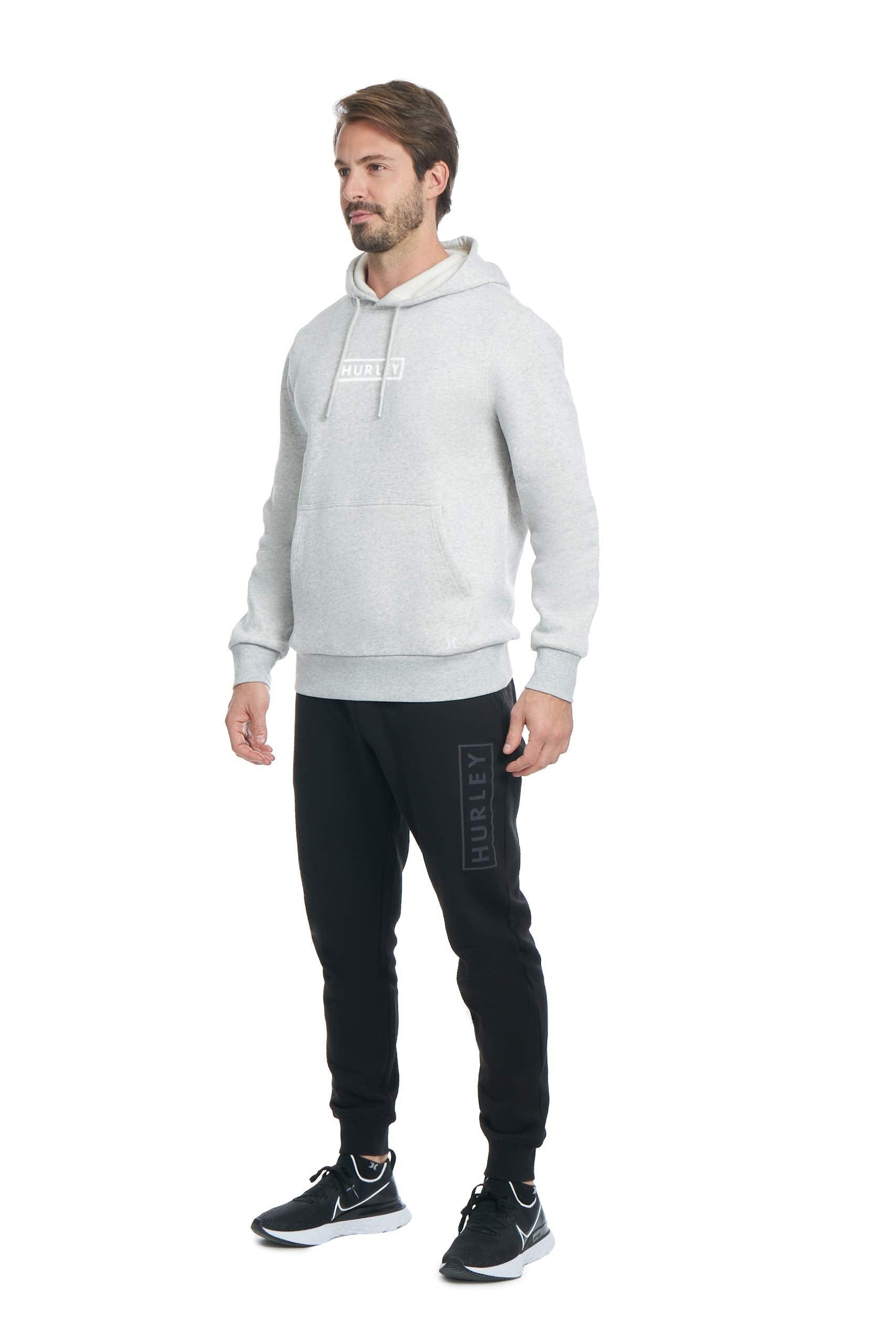 Hurley Men's Boxed Logo Fleece Pullover Hoodie, Light Heather Grey, Medium