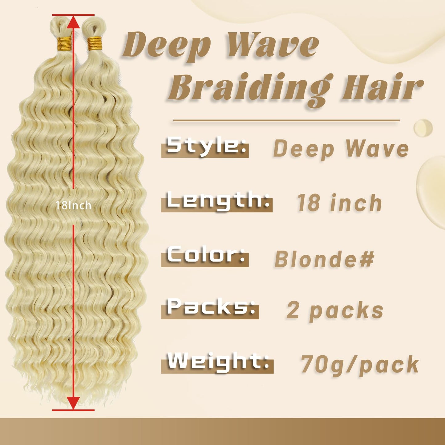 Eerya Long Curly Braiding Hair 18 Inch 2 Packs Blonde Ocean Wave Crochet Hair for Black Women Deep Wave Braiding Hair for Boho Braids (18 inch, #613)