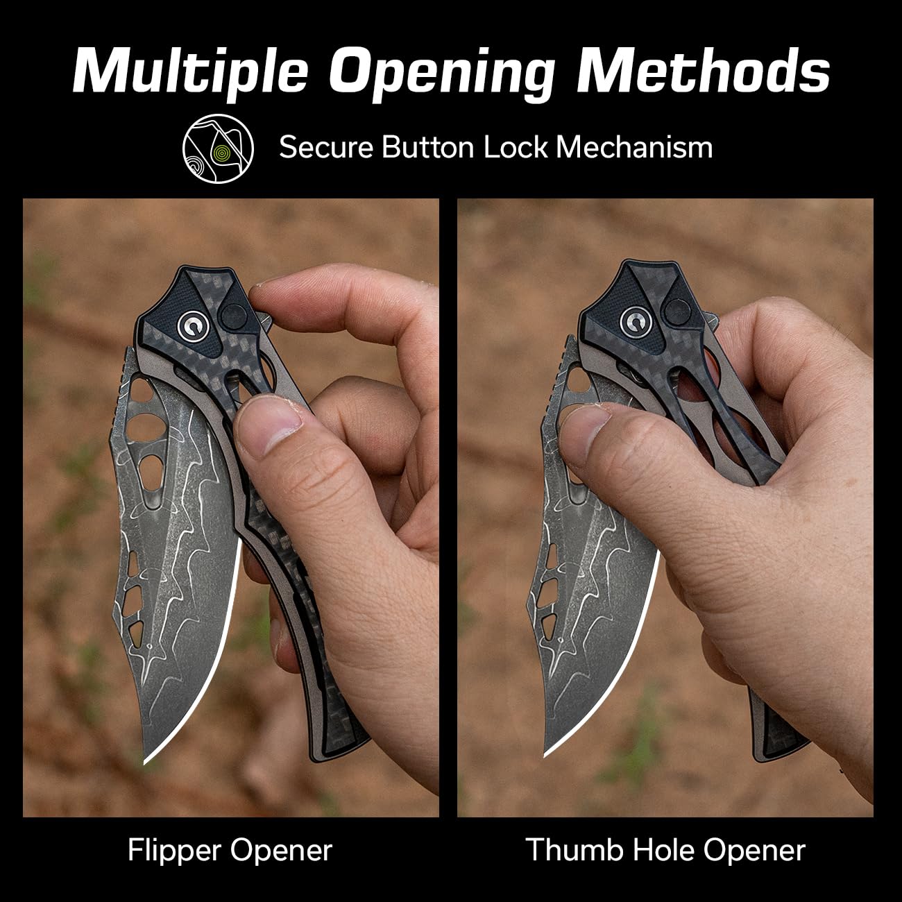 CIVIVI Pocket Knife for Men, Biophase Flipper Tactical Folding Knife, 3.48" Damascus Blade Aluminum with Carbon Fiber G-10 Handle, Lightweight Skeletonized EDC Knife for Camping Hunting, C23083C-DS1