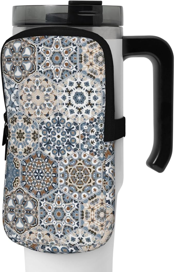 Water Bottle Pouch for Stanley Cup 40oz 30oz,Personalized Gym Purse for Men Women, Tumbler Pouch with Versatile Pocket Water Bottle Bag for Cards, Keys, Phone Botanical Leaf