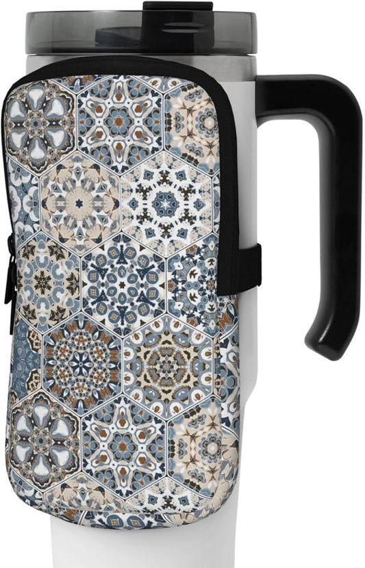 Water Bottle Pouch for Stanley Cup 40oz 30oz,Personalized Gym Purse for Men Women, Tumbler Pouch with Versatile Pocket Water Bottle Bag for Cards, Keys, Phone Botanical Leaf