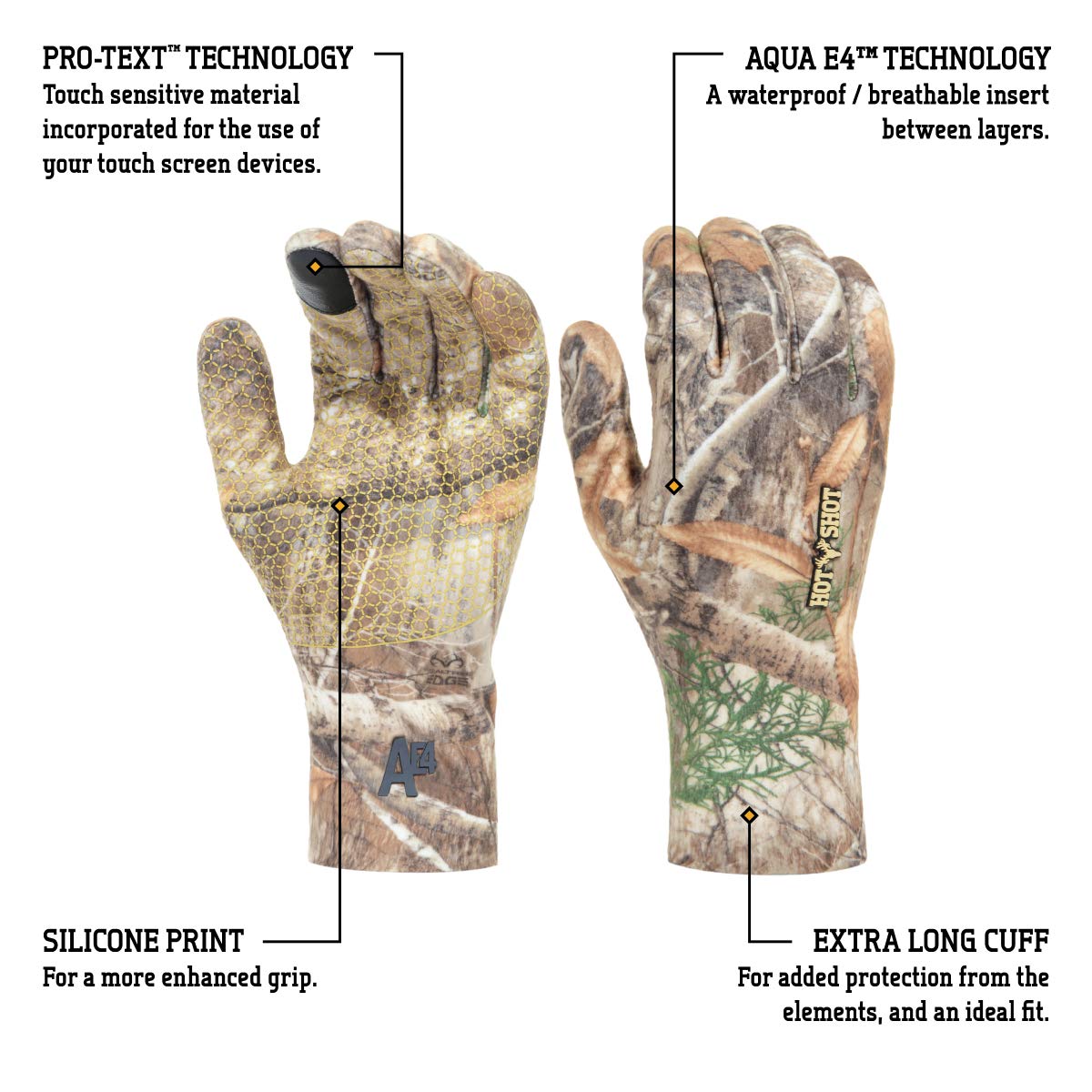 HOT SHOT Men’s Gamestalker Series Savage Hunting Glove, Realtree Edge Camo, 100% Waterproof touch glove, Breathable, Medium