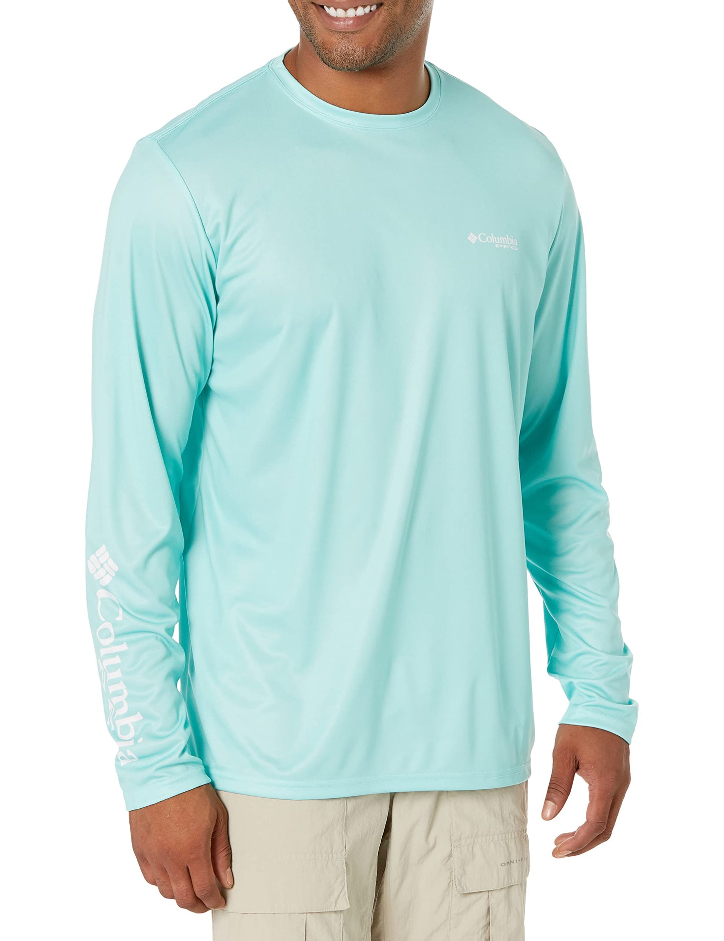 Columbia Men's Terminal Tackle PFG Statetriot Long Sleeve, Gulf Stream/White Fl, X-Large