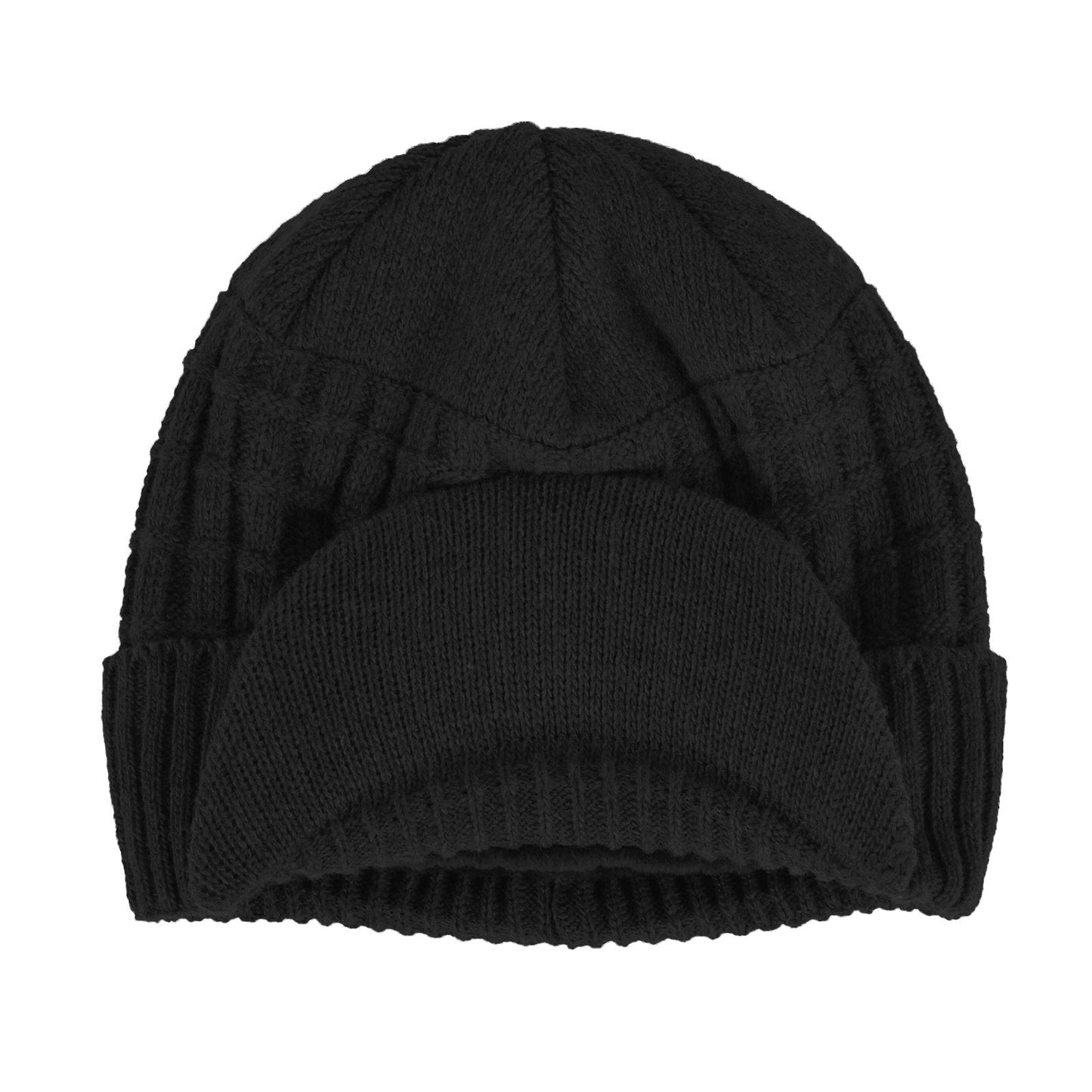 Original One mens Winter Wool Knitted Chunky Visor Beanie Hat with Brim Fur Lined Peaked Ski Cap (Black)