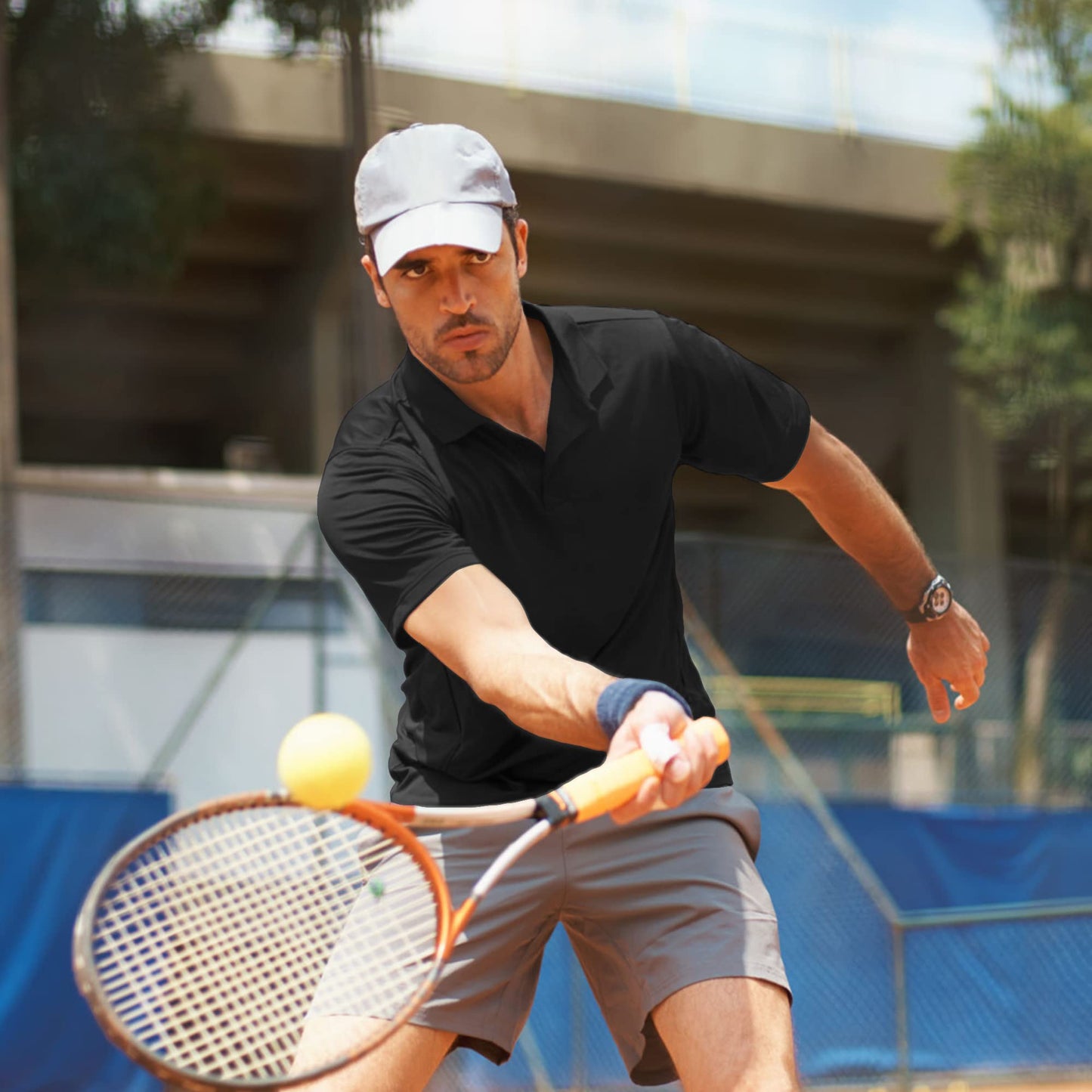 CE' CERDR Men's Golf Polo Shirts Short Sleeve Quick-Dry Moisture Wicking Athletic Performence Casual Golf T-Shirt, 4d - Black/Dark Grey/Light Grey/Navy Blue, Small