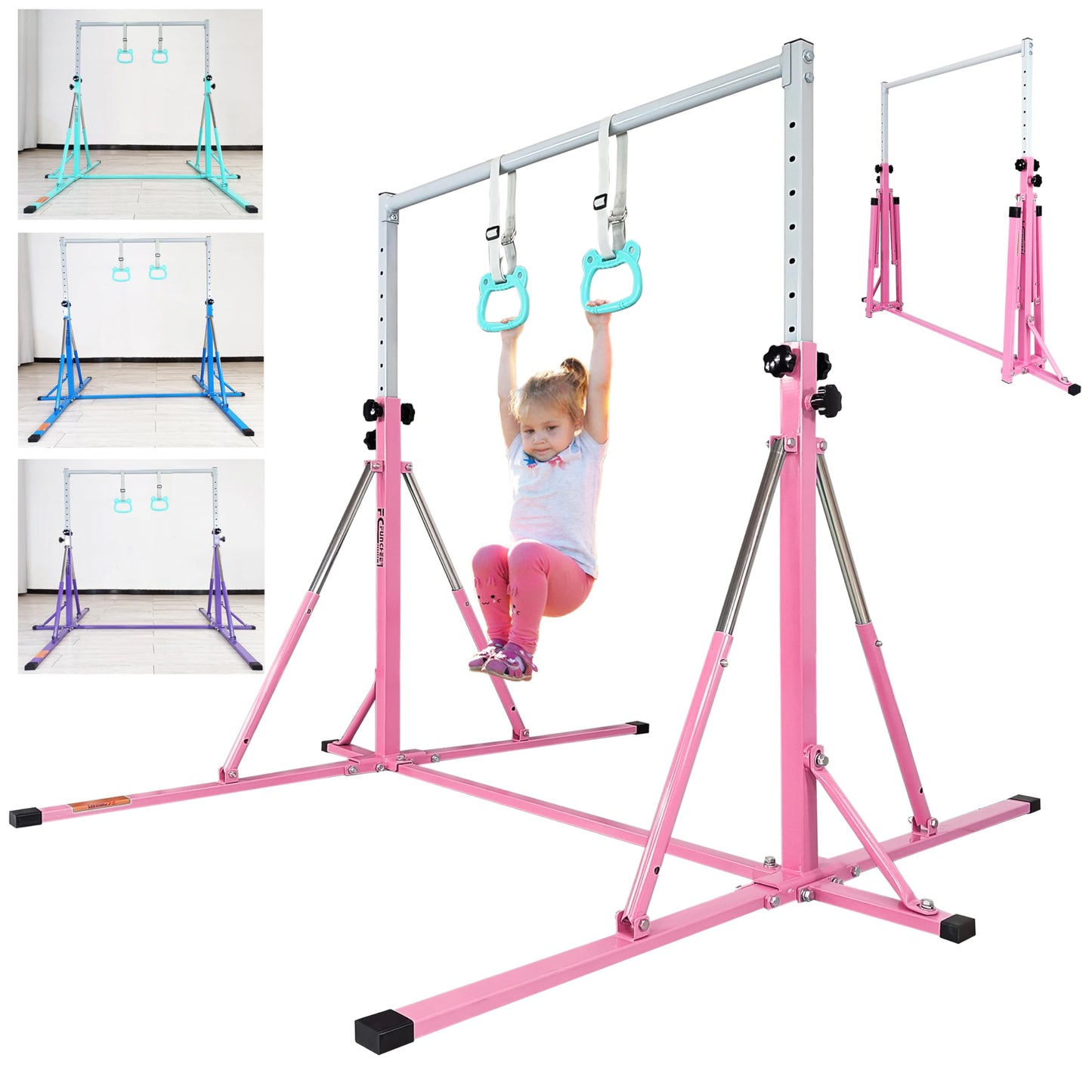 FC FUNCHEER Foldable Gymnastics Bar,5FT Horizontal bar,Adjustable Kids Training bar for Kids Ages 3-15,Kids Gymnastics bar,Triangle Stable Structure-Gym Equipment for Home