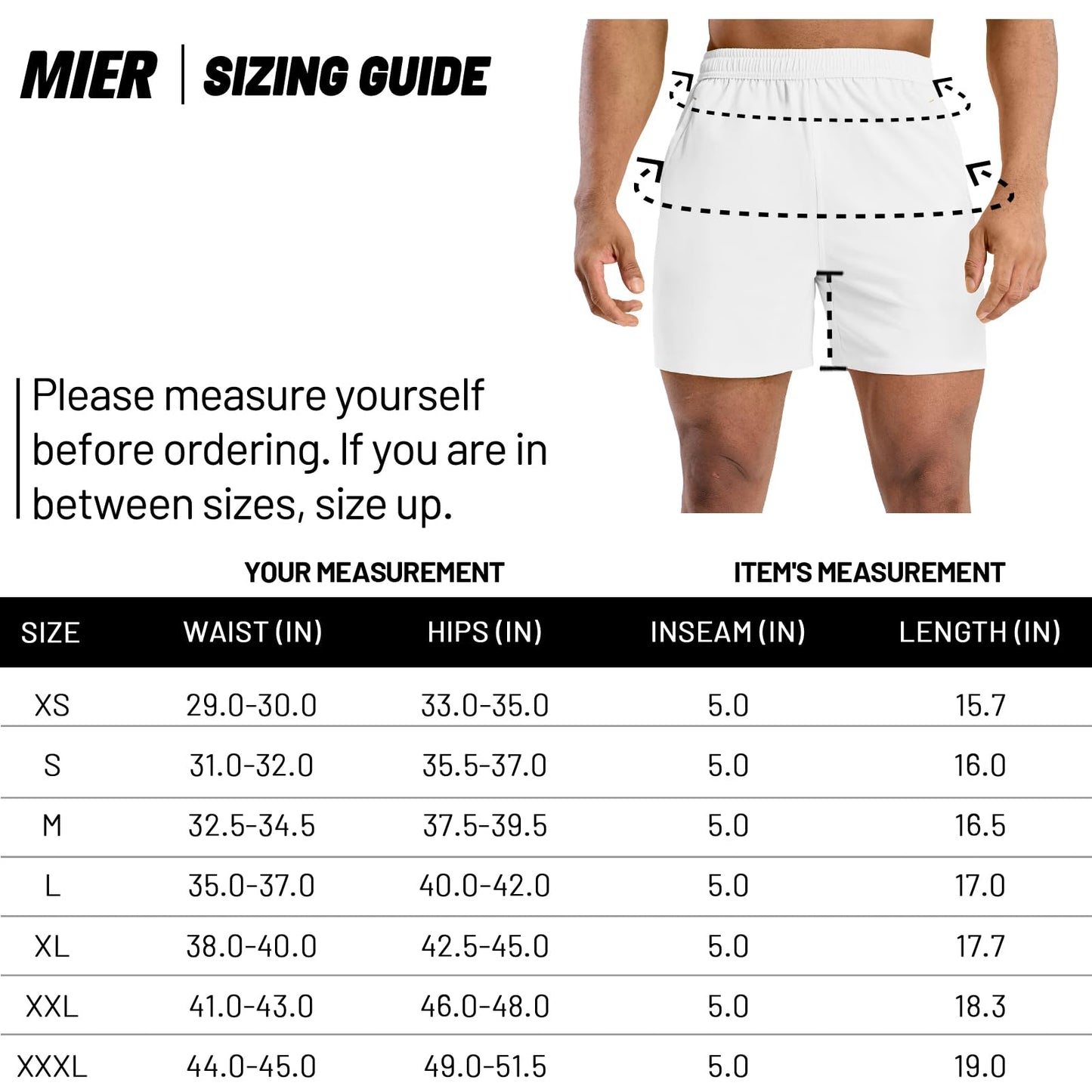 MIER White Athletic Shorts for Men 5 Inch Inseam Quick Dry Lightweight Running Gym Workout Shorts, Zipper Pockets, M
