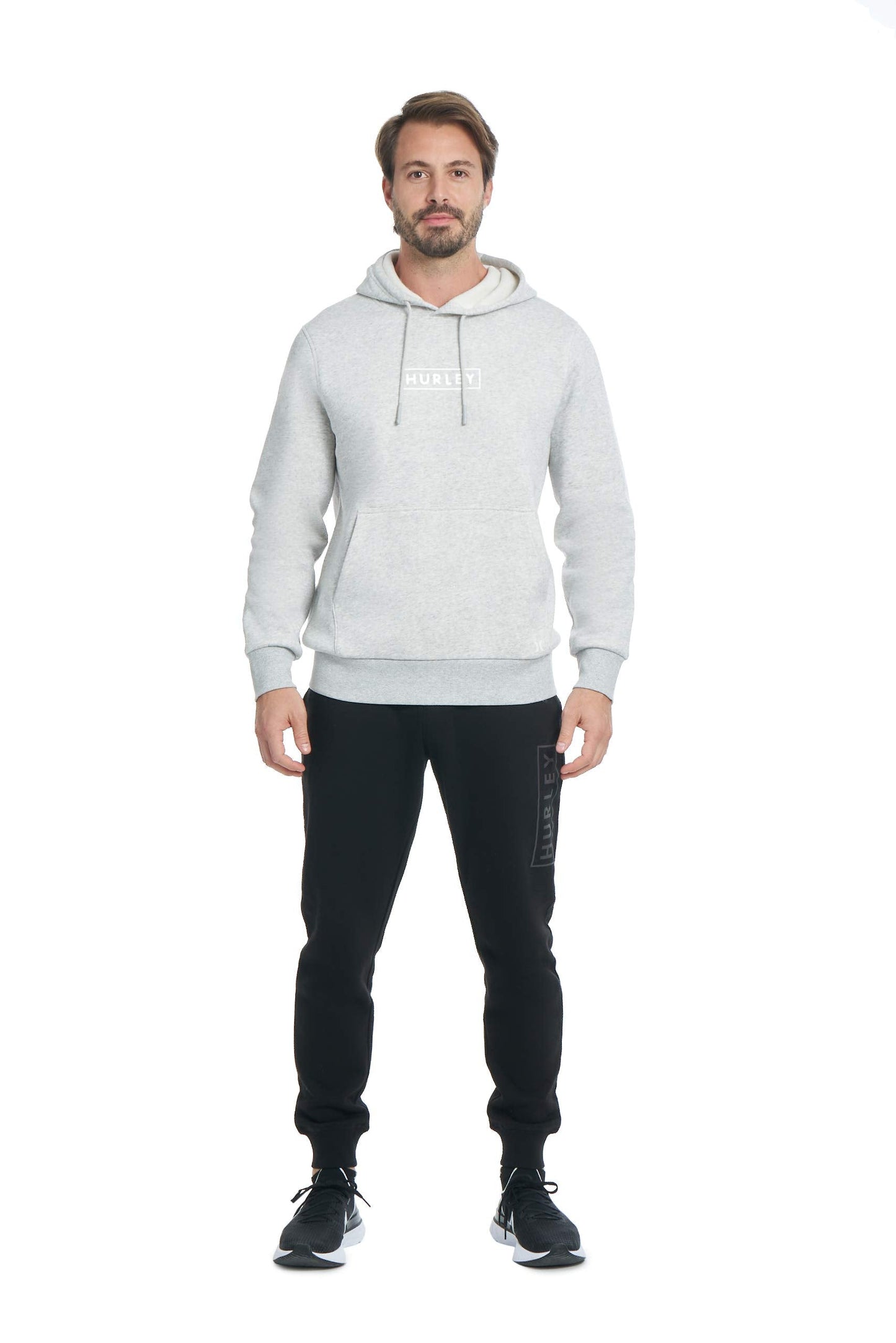 Hurley Men's Boxed Logo Fleece Pullover Hoodie, Light Heather Grey, Medium