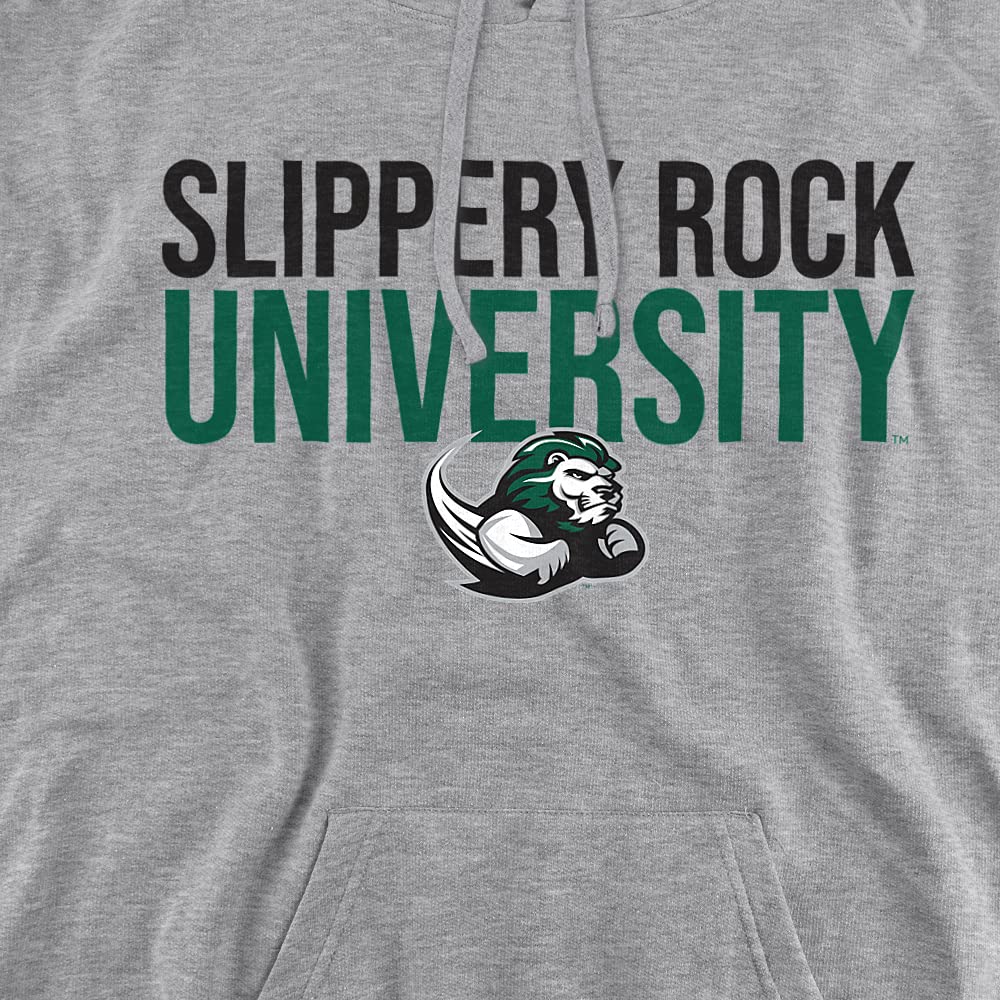Slippery Rock University Official Stacked Unisex Adult Pull-Over Hoodie,Athletic Heather, Medium