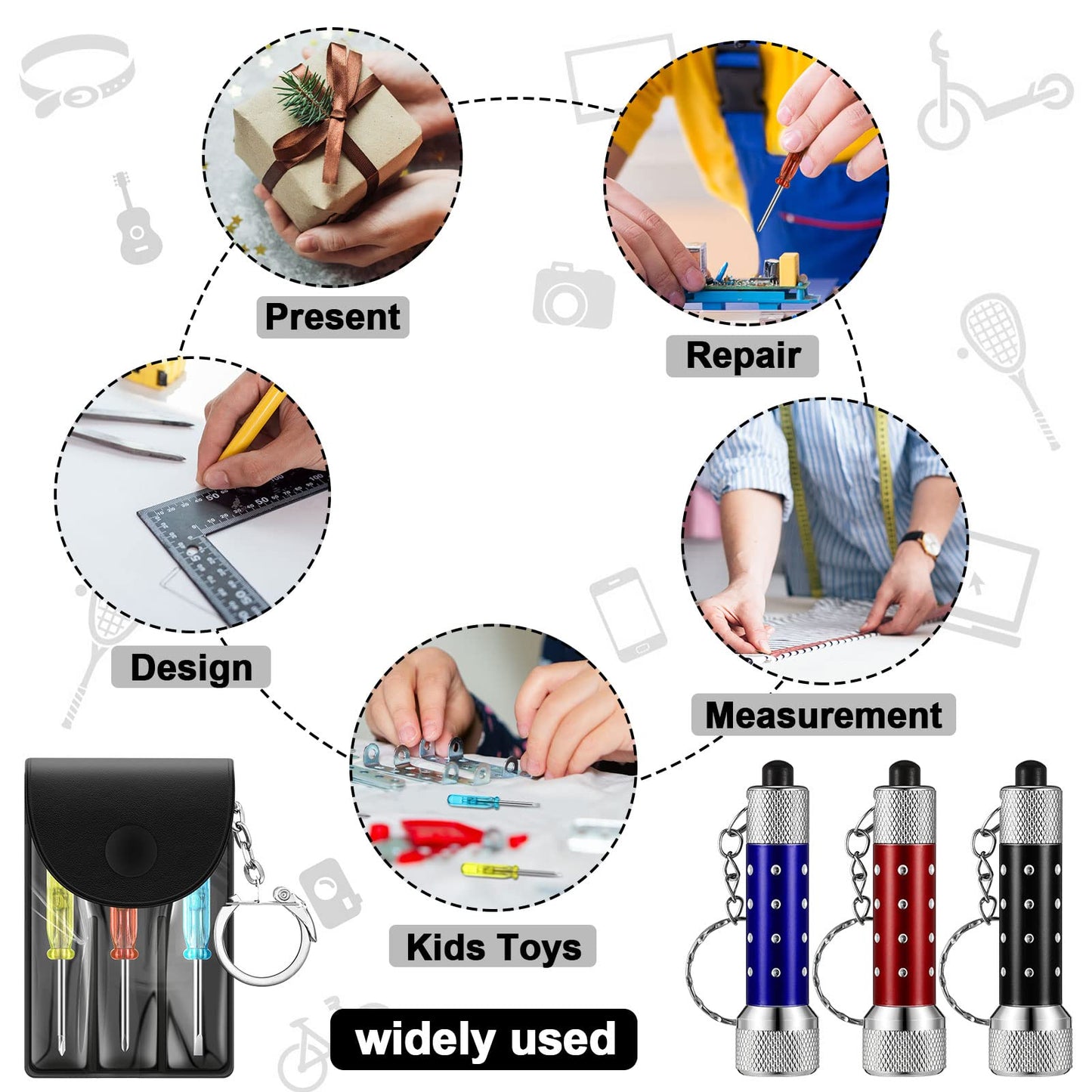 Jutom Mini Screwdriver Keychain Set Mini Flashlight Bulk LED Keychain Mini Hand Tool Gifts for Men Adult Party Favors (Red, Black, Blue,72 Pcs)