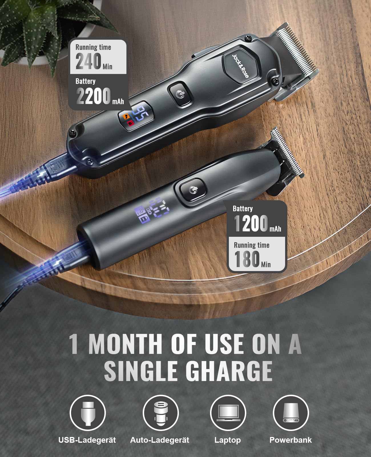 Jack & Rose Clippers and Trimmers Set, Cordless Hair Clippers for Men, Barber Clippers Set