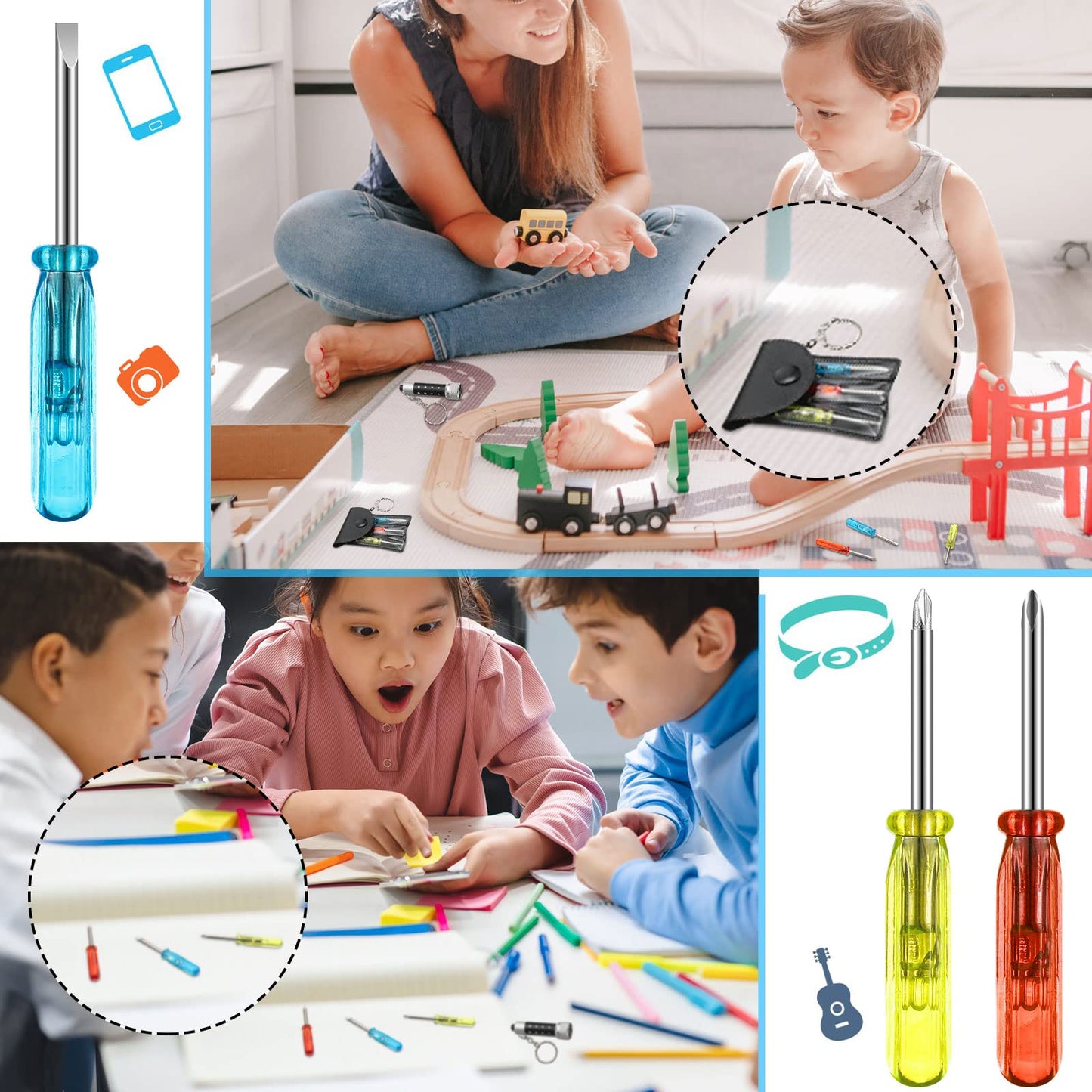 Jutom Mini Screwdriver Keychain Set Mini Flashlight Bulk LED Keychain Mini Hand Tool Gifts for Men Adult Party Favors (Red, Black, Blue,72 Pcs)