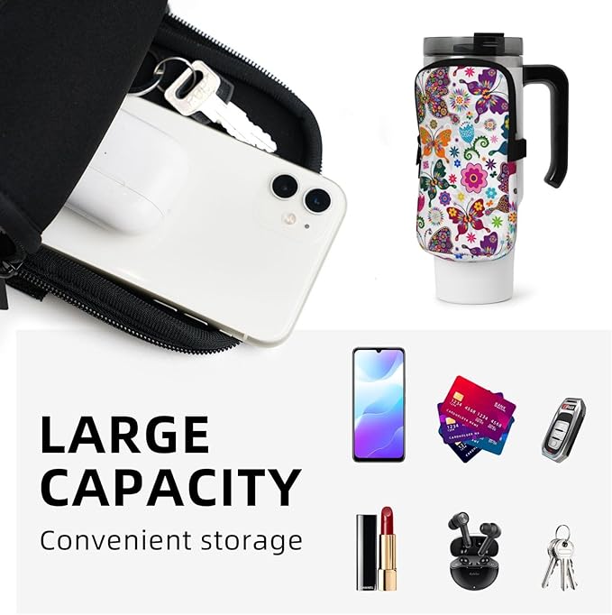 Galaxy Mandala Water Bottle Pouch for Stanley Cup 40oz 30oz,Personalized Gym Purse for Men Women, Tumbler Pouch with Versatile Pocket Water Bottle Bag for Cards, Keys, Phone