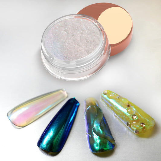 Allstarry Unicorn Chrome Nail Powder, Aurora Mermaid Iridescent White Pearl Nail Chrome Powder Pigment Glitter Fairy Dust for Nail Art, Manicure, Gel Nail Polish - Moonlight Mermaid