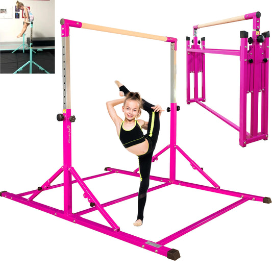 PreGymnastic Foldable Gymnastics Bar, 6FT Gymnastic Horizontal Bars, Folding Training Bar for Kids and Teenagers 3-18, Weight Limit 500 LB, Adjustable kip Bar,Children Home Gym Equipment Indoor