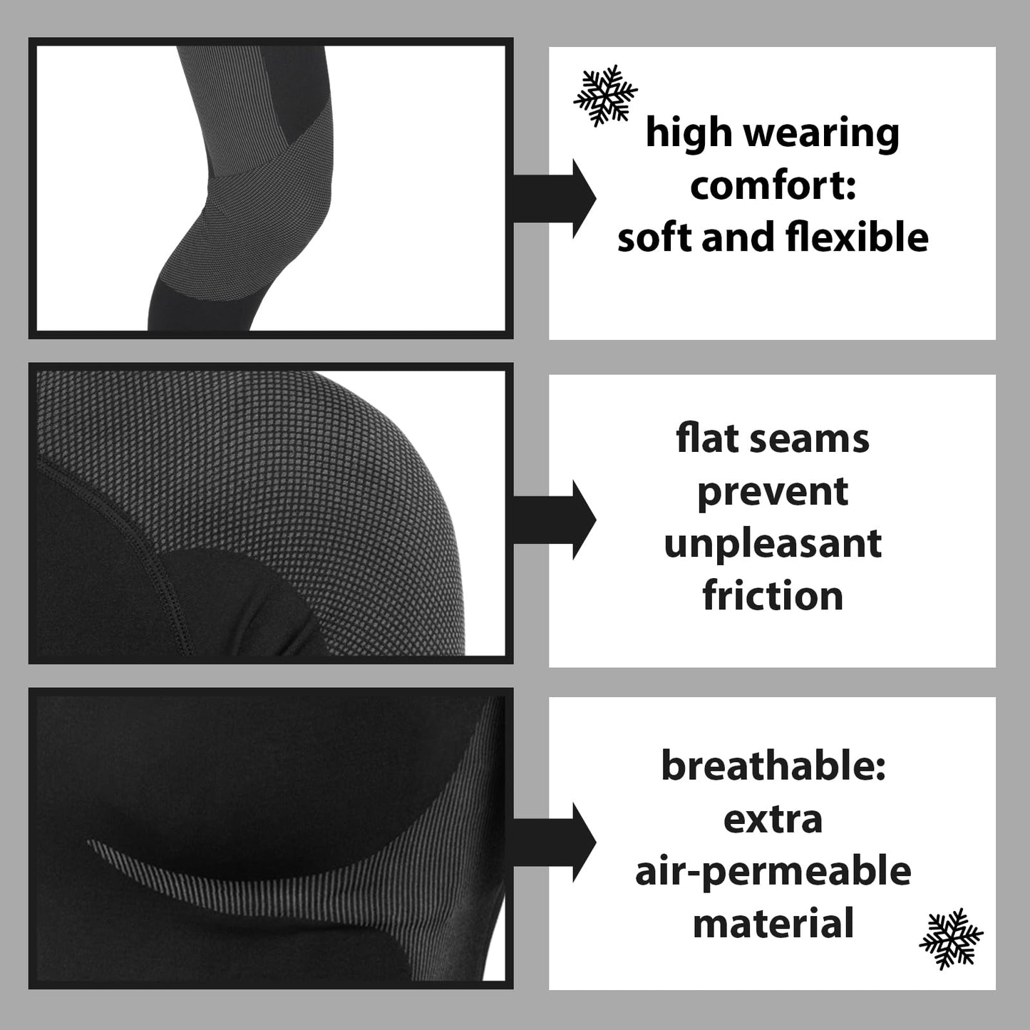 ALPIDEX Functional Wear Thermal Underwear Men Ski Breathable Quick Drying Clothing Warm Base Layer Mens Cold Weather Set Long Johns Top Bottom, Size:l/xl, Colour:Black-Grey