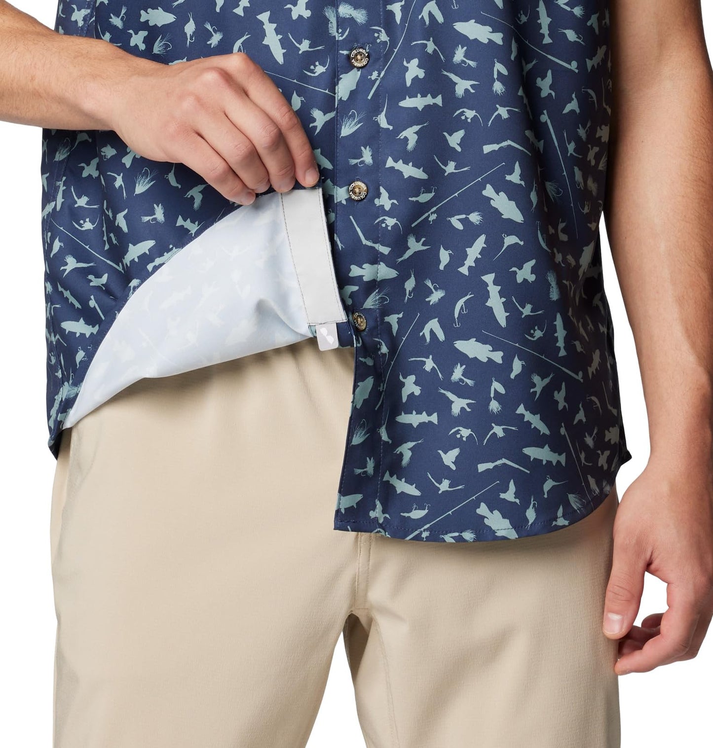 Columbia Men's PFG Uncharted Printed Short Sleeve Shirt, Nocturnal Cast N Blast, Large