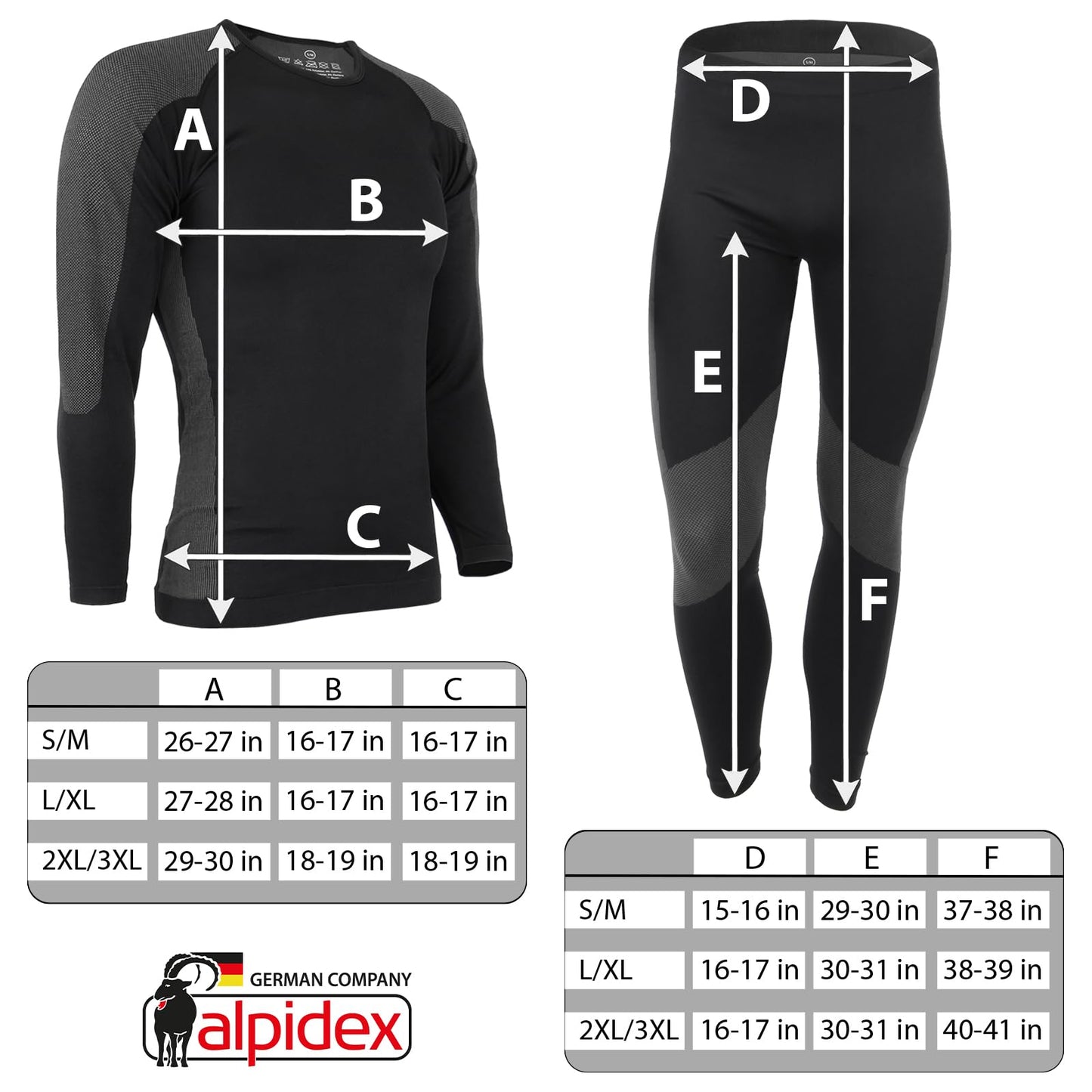 ALPIDEX Functional Wear Thermal Underwear Men Ski Breathable Quick Drying Clothing Warm Base Layer Mens Cold Weather Set Long Johns Top Bottom, Size:l/xl, Colour:Black-Grey