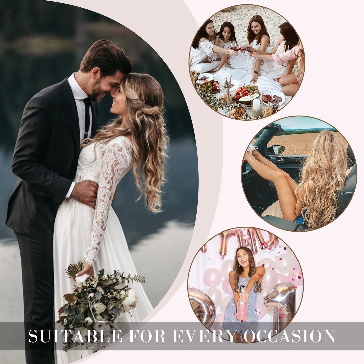 REECHO Hair Extensions, 4PCS Clip in Hair Extensions HE001 Natural Soft Synthetic Hairpieces for Women (20 Inch-200 Gram (Pack of 4), Dark Blonde with Light Blonde Highlights)