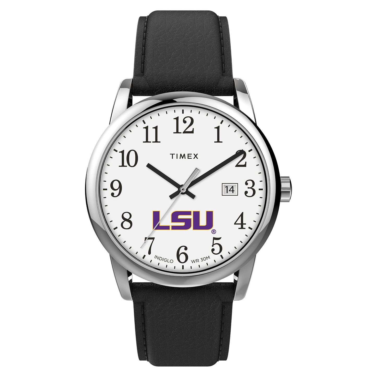 Timex Men's Collegiate Easy Reader 38mm Watch – LSU Tigers with Black Leather Strap