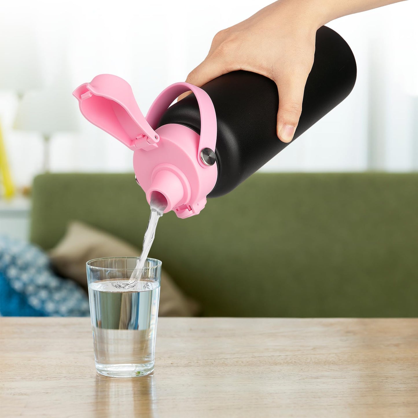 EIPOSAU Auto Flip Lid for Hydro Flask Wide Mouth, Great Spout Lid for Simple Modern, Fits for Iron Flask and Other Brands, Replacement Lid with Button Lock, Pink