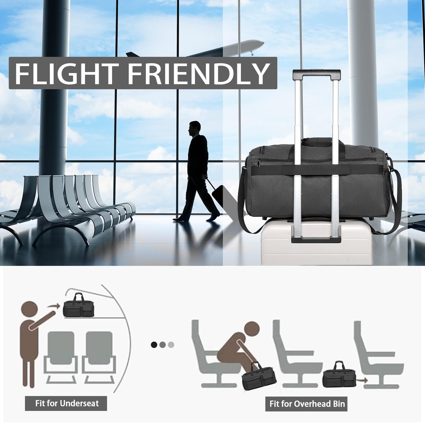 Gym Bag, Weekender Bag for Men Travel Duffel Bag with Wet Pocket Large Overnight Bag with Shoe Compartment Carry On Travel Bag Gym Duffle Bag Sports Bag-Black