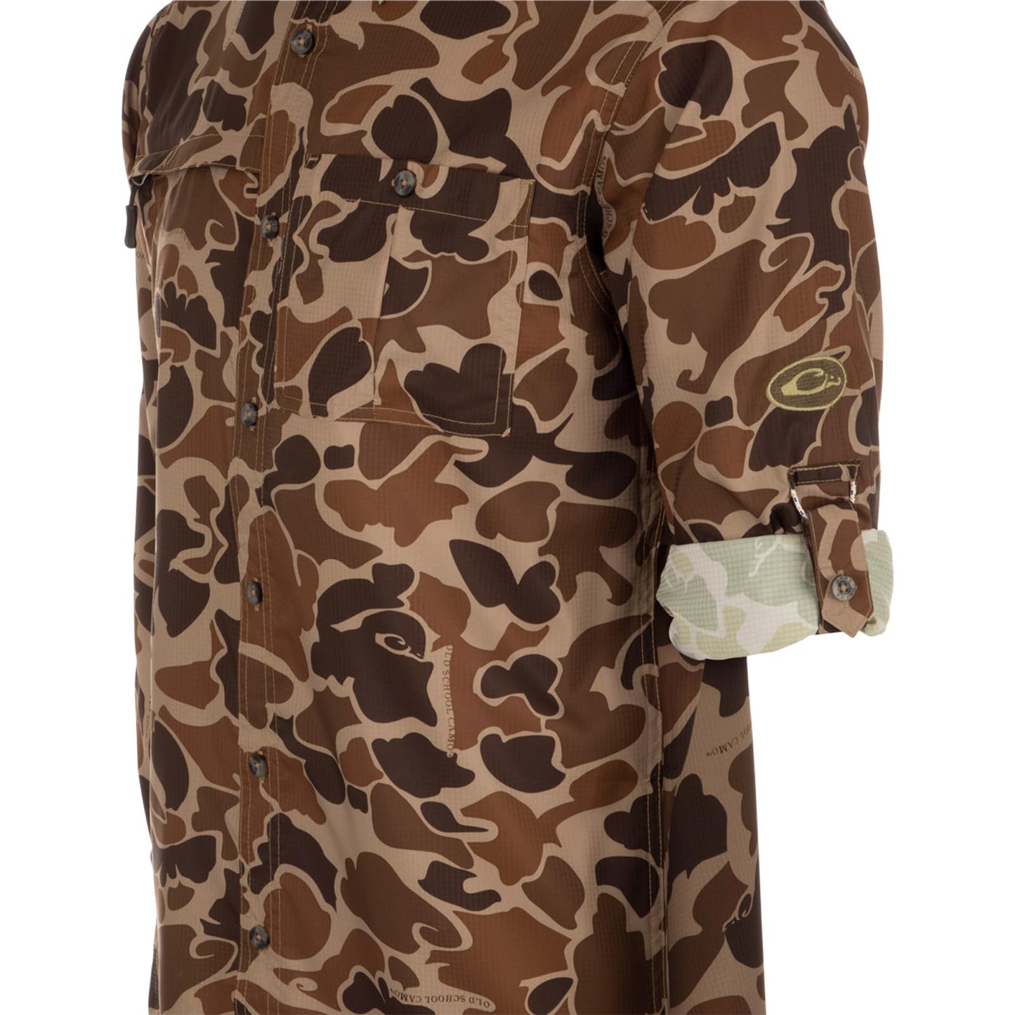 Drake Waterfowl Men's 8-Shot Flyweight Long-Sleeved Shirt | Moisture-Wicking Quick-Drying Lightweight Camo Hunting Shirt, Old School, Size: L