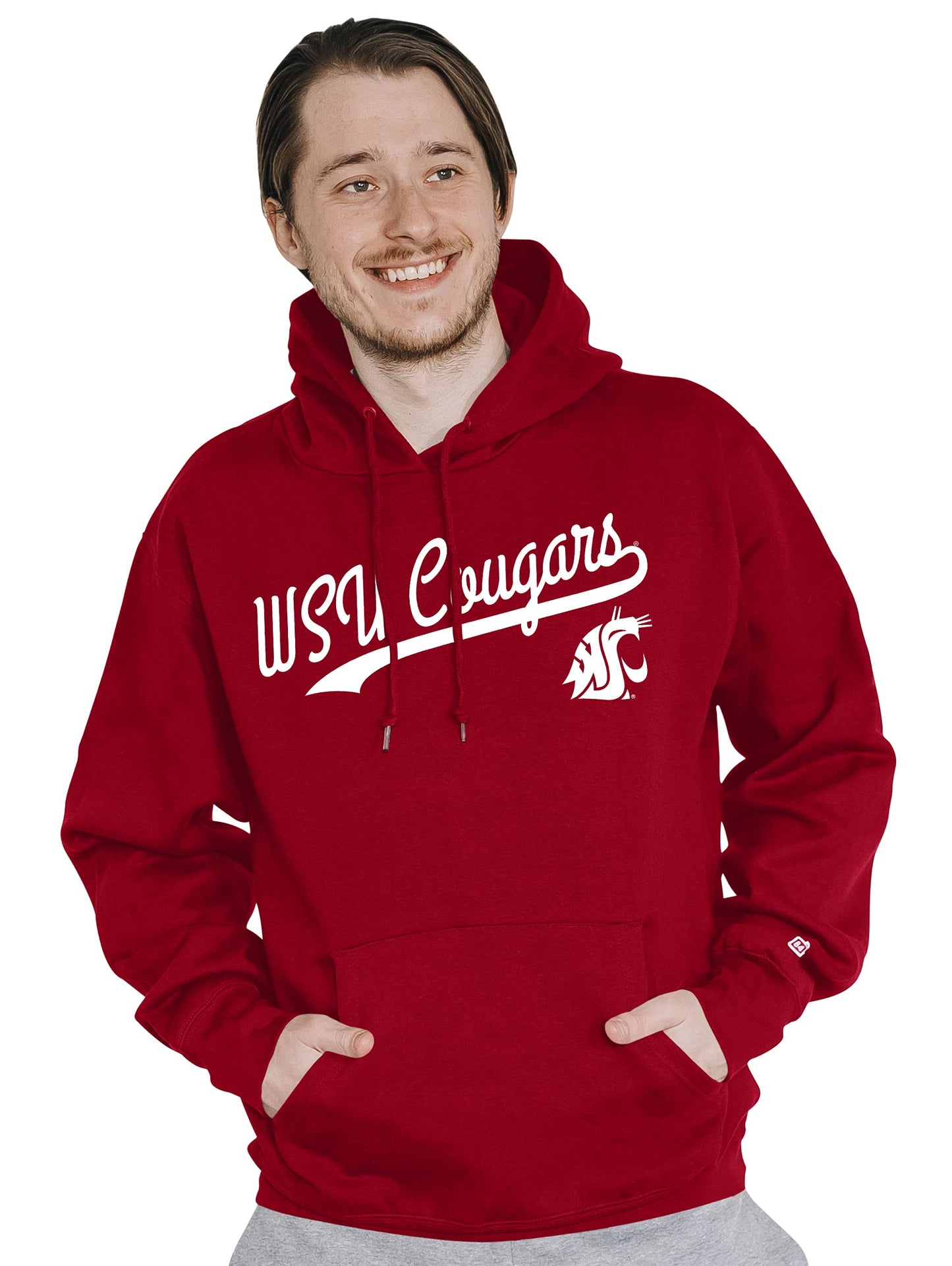 Blue 84 Men's Washington State Cougars Hoodie Cursive Team Color, Team Color, Medium