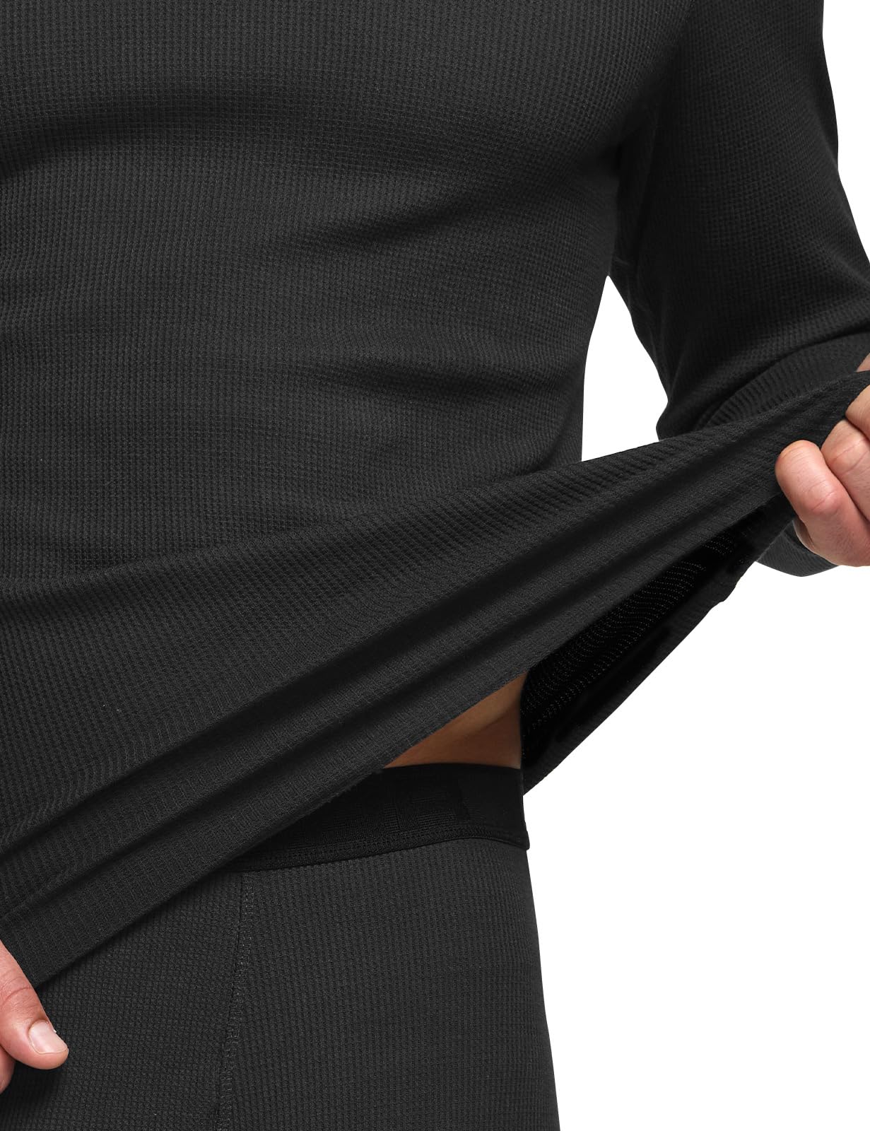 CQR Men's Long Sleeve Thermal Underwear Tops, Midweight Waffle Crewneck Shirt, Winter Cold Weather Thermal Shirts, 1 Piece of Top Black, Large